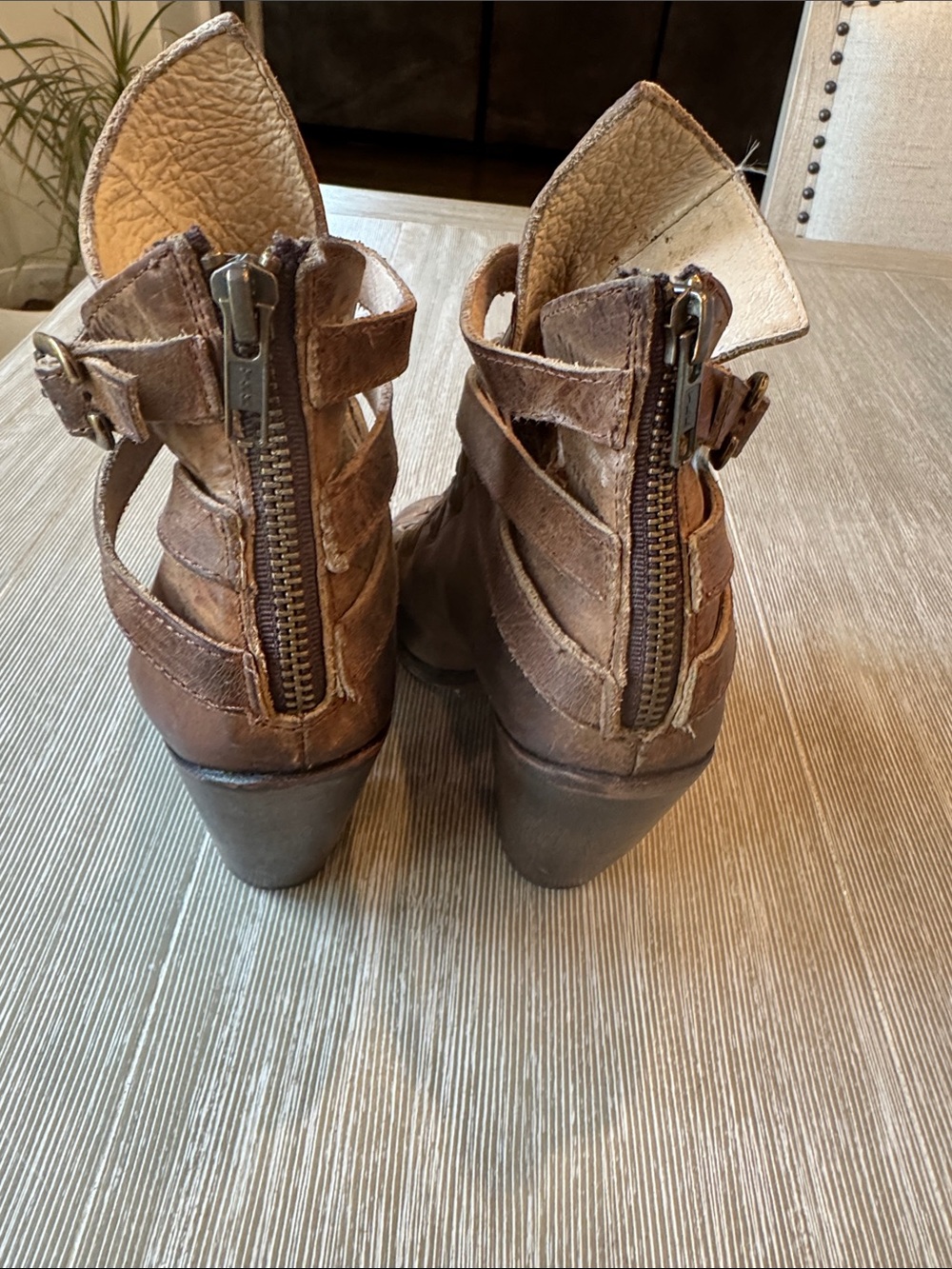 Freebird by Steven Brown Leather Peep-Toe Lace-Up Heeled Boots - Picture 3 of 4